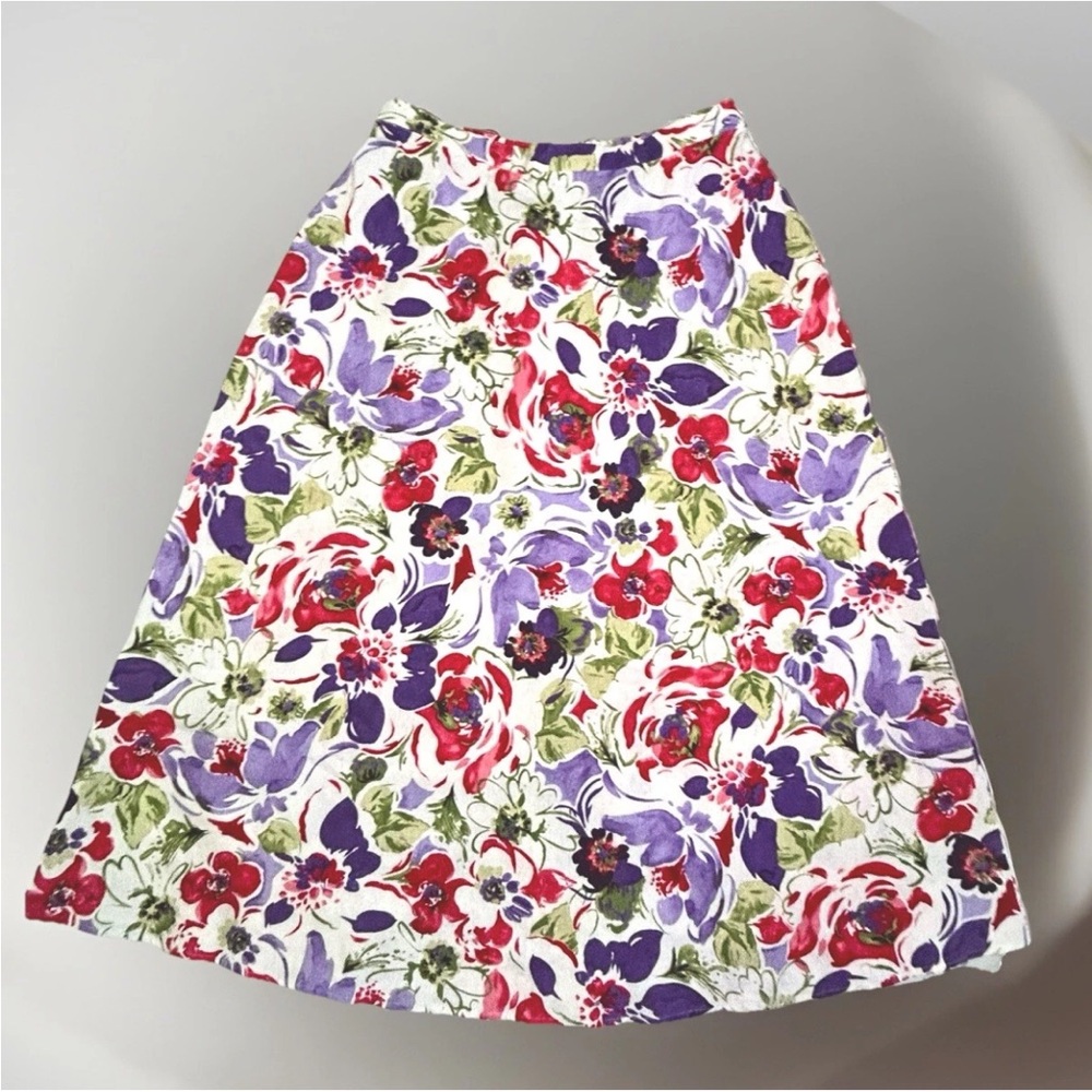Koret Women’s Linen Blend A-Line Bright Floral Skirt Multi 10